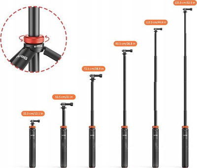 Tripod edhe selfie stick ULANZI U-TP-03, 127cm, për kamera action edhe kompakte, i zi portokalli