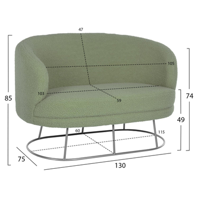 Divan 2-ulëse Arien 130x75x85Hcm (HM8492.27), gjelbër/ argjendtë