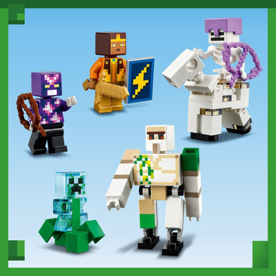 Set ndërtimi LEGO Minecraft The Iron Golem Fortress 21250, për kalamaj 9+ vjeç, me shumë ngjyra