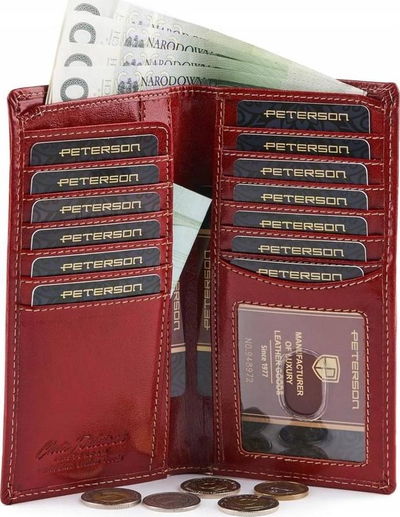 Portofol për goca Peterson PTN 359-2-3-1, lëkurë natyrale, shumë i hollë, i kuq