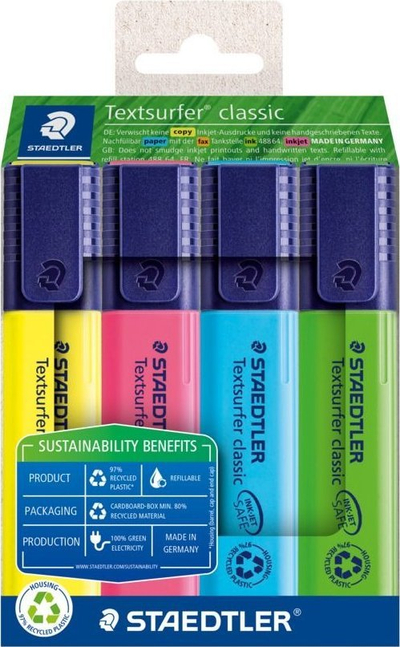 Marker fluorescent Staedtler Textsurfer Classic, set 4 copa, ngjyra të përziera
