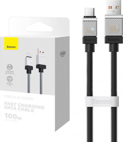 Kabllo USB Baseus CoolPlay CAKW000601, USB-A në USB-C, 1 m 100W, i zi