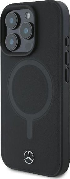 Klloçkë telefoni Mercedes Smooth Leather me MagSafe për iPhone 16 Pro 6.3", lëkurë, e zezë