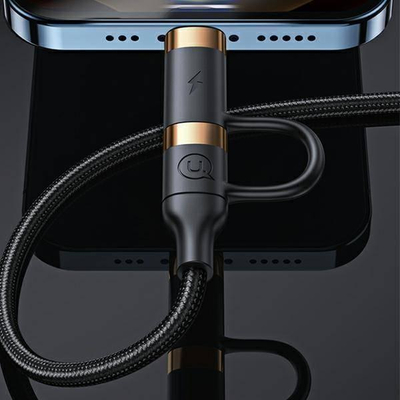 Kabllo USB Usams U62 USA001137, USB A në USB C dhe Lightning, 1.2 m, e zezë