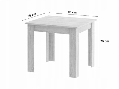 Set tavoline katrore DB Sonoma 80x80 me 4 karrige MARK, për kuzhinë dhe ngrënie, tavolinë e bardhë dhe dru Sonoma, karrige të zeza