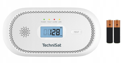 Detektor monoksidi karboni TechniSat CO Sensor 1, ekran LCD, jetëgjatësi 10 vite, i bardhë