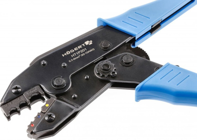 Pinca krimpuese Högert HT1P201, për terminale të izoluara, 0.5–6 mm², blu