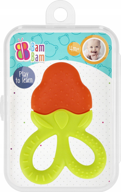 Unazë për dhëmbë Bam Bam Strawberry, formë luleshtrydhe, për foshnje