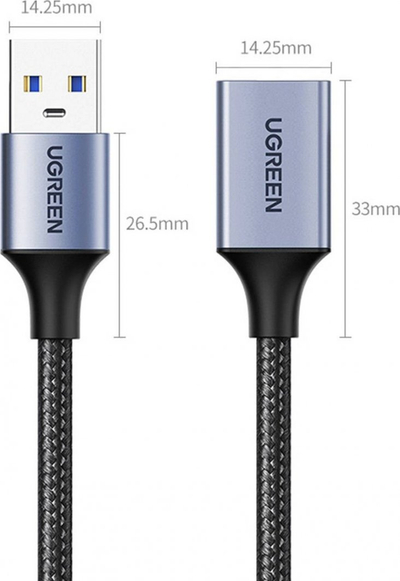 Kabllo zgjatues USB UGREEN USB 3.0, 5Gbps, i gërshetuar, gri metalik