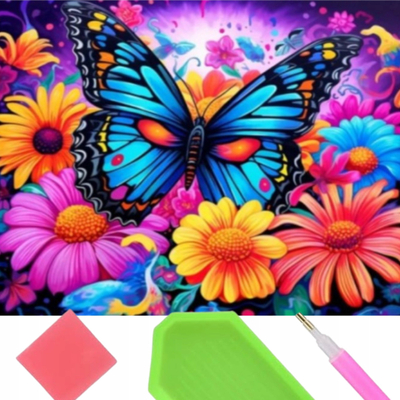 Mozaik me diamante Norimpex Diamond Mosaic Butterfly in Flowers 2000597, 30x40cm, shumëngjyrësh