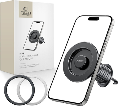Mbajtëse magnetike për veturë Tech-Protect N58 MagSafe, montim në grilë ajri, rrotullim 360°, e zezë
