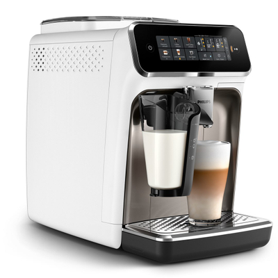 Aparat automatik espresso Philips Series 3300 EP3343/90 LatteGo, ekran me prekje, sistem qumështi, e bardhë krom