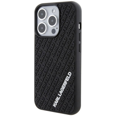 Futrollë telefoni Karl Lagerfeld 3D Rubber Multi Logo për iPhone 15 Pro 6.1", gome, e zezë