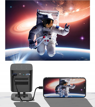 Projektor i vogël DLP portativ, Full HD 4K, WiFi me Android, me bateri