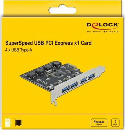 Kartë zgjerimi USB Delock PCIe 2.0, USB 3.2 Gen 1 x4, 5 Gbps, e zezë