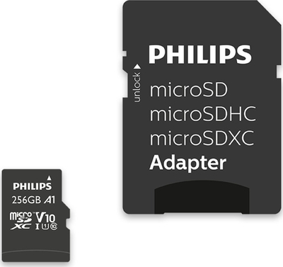 Мемориска картичка Philips MicroSDXC, 256GB, Class 10 UHS I U1, со адаптер