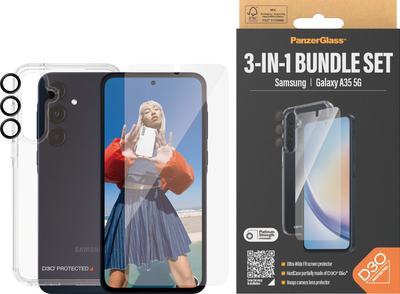 Set mbrojtës PanzerGlass 3 in 1 për Samsung Galaxy A34 5G, xham Ultra Wide Fit, maskë dhe mbrojtës kamere, transparent