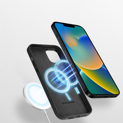 Mbulesë telefoni Dux Ducis Grit për iPhone 14 Plus, lëkurë eco, MagSafe, e zezë