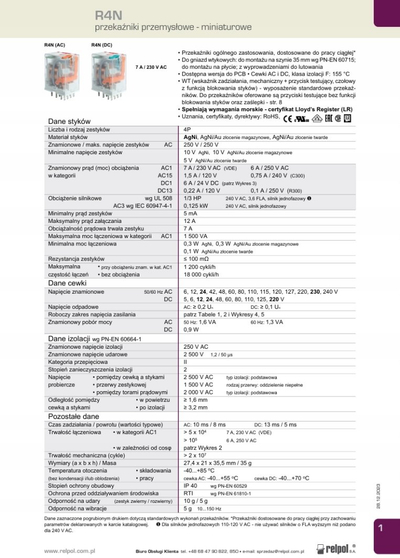 Rele industriale Relpol R4N, 4P, spiralë 48V AC, transparente