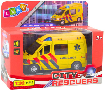 Makinë ambulancë lodër metalike, 1:32, drita dhe tinguj, e verdhë