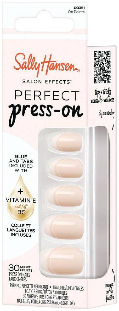 Thonj artificialë Sally Hansen Perfect Press-on On Pointe, 30 copë, të shkurtër, nude