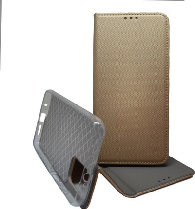Kabura Dual Pocket për Xiaomi Redmi Note 13 Pro 4G, lëkurë ekologjike, me xhepa për kartela, e artë