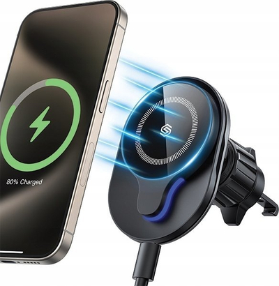Mbajtëse magnetike për makinë me karikues wireless, karikim i shpejtë, për iPhone 12–16, e zezë