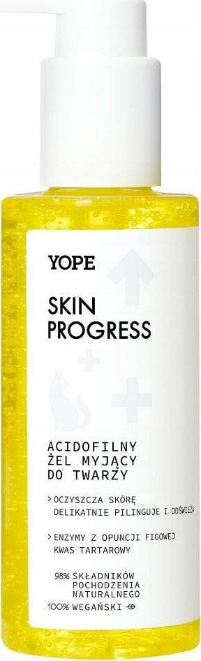 Xhel pastrimi për fytyrë Yope Acidophilic Skin Progress, 150 ml, për çdo lloj lëkure, transparent