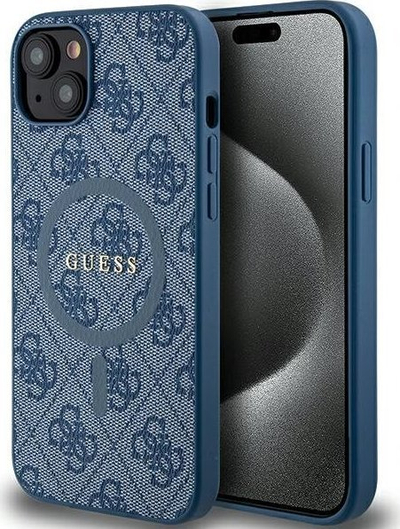 Futrollë Guess 4G Collection me lëkurë MagSafe për iPhone 15, GUHMP15SG4GFRB, blu
