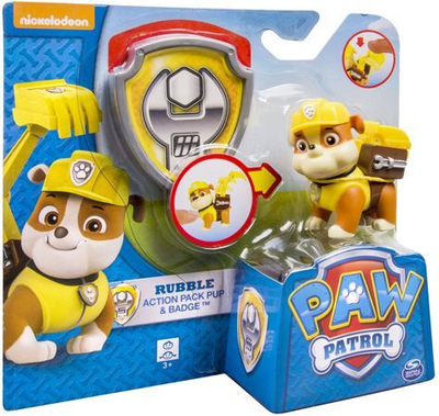 Lodër figurë Paw Patrol Rubble Action Pack Pup &amp; Badge, me badge, plastike, e verdhë