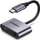 Adapter USB Ugreen 50596, USB C në Jack 3.5mm dhe USB C, argjendtë