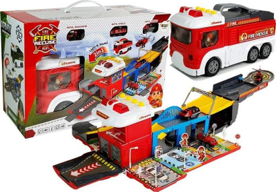 Lodër kamion zjarrfikës Powerex Foldable Parking Fire Brigade Base, pistë parkimi, drita edhe zhurma, i kuq me të bardhë