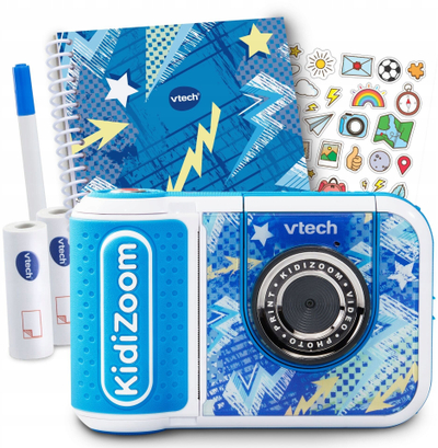 Aparat fotografik fëmijësh VTech KidiZoom Print Cam, me printer termik, set scrapbook, blu