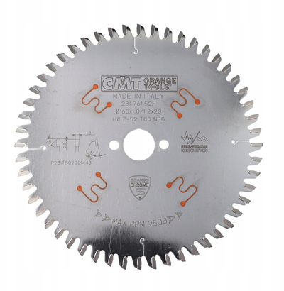 Teh rrethor CMT Orange Chrome 281.761.52H, 160 mm, 52 dhëmbë, argjendtë