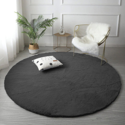 Tapet rrumbullak Strado Round Rug Rabbit 200x200 cm, push i lartë, antirrëshqitës, gri e errët