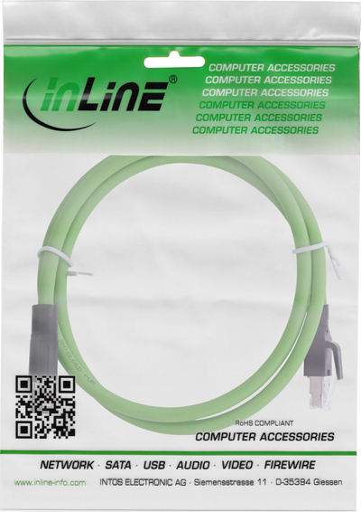 Kabllo rrjeti industriale InLine M12 4-pin D-coded në RJ45, PUR, 1m