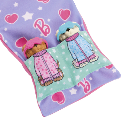 Set lodrash Barbie Slumber Party, kukull me 2 qenushë, aksesorë që i ndërron ngjyra