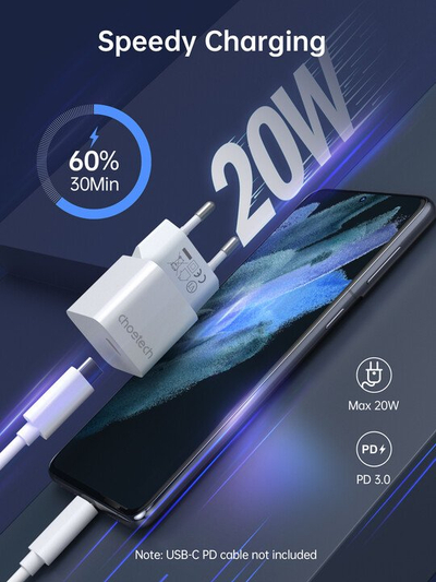 Karikues Choetech PD5010, USB-C, PD, 20W, i bardhë