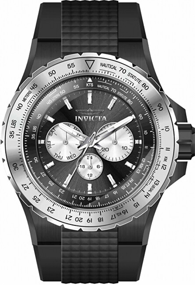 Ora burrash Invicta Aviator, 50mm, kronograf kuarc, çelik inoks, ciferblat i zi