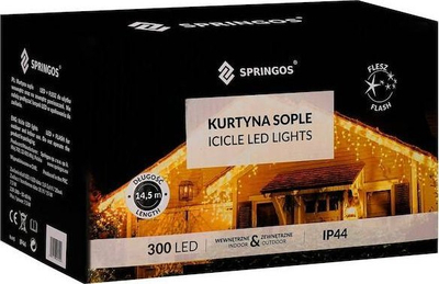 Dritë dekorative perde Springos Icicle LED, 300 LED, 14.5m, ngjyrë e ngrohtë