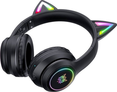 Гејминг слушалки ONIKUMA B90, Bluetooth, ЛЕД со мачкини уши, црни