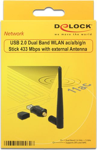 Мрежна картичка безжична Делок WL 2.0 12462, USB 2.0, до 433 Mbps, црна