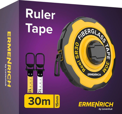 Metër fiberglasi Ermenrich Reel SR30, 30m, me bobinë, i verdhë