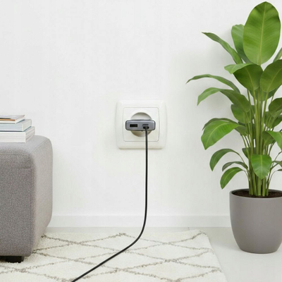 Karikues muri Forcell F-Energy GaN III ultra i hollë, 45W, USB A edhe USB C PD QC4.0, i zi
