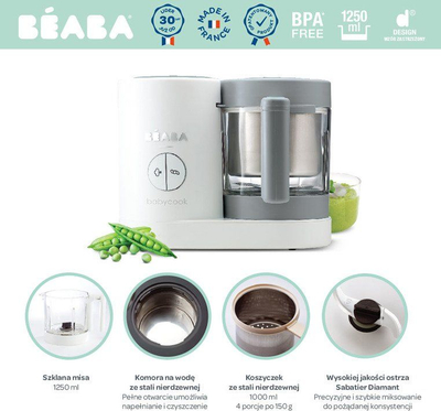 Blender avulli për bebe Beaba Babycook Neo, 1250ml, 2 në 1, gri e bardhë