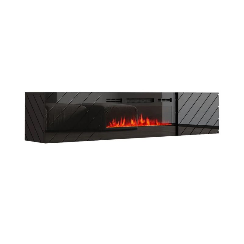 Komodë TV me oxhak elektrik Cama Meble Luxe, MDF, 182.6cm, e zezë