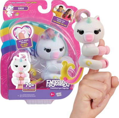 Lodër interaktive Fingerlings Cobi Lulu Unicorn 3112, 70+ tinguj, mbi gisht, e bardhë pastel