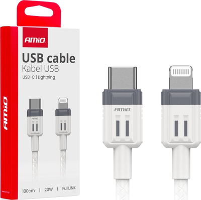 Kabllo karikimi USB AMiO 03910, USB C në Lightning, 1m, 20W, bardh e zi