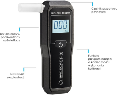 Alkooltest Breathalyzer BACscan F-30, profesional, sensor elektrokimik, ekran LCD, i zi