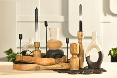 Qirinj dekorativë Boltze Simple Wax Candles, set me 4 copë, 25 cm, gri me të zezë